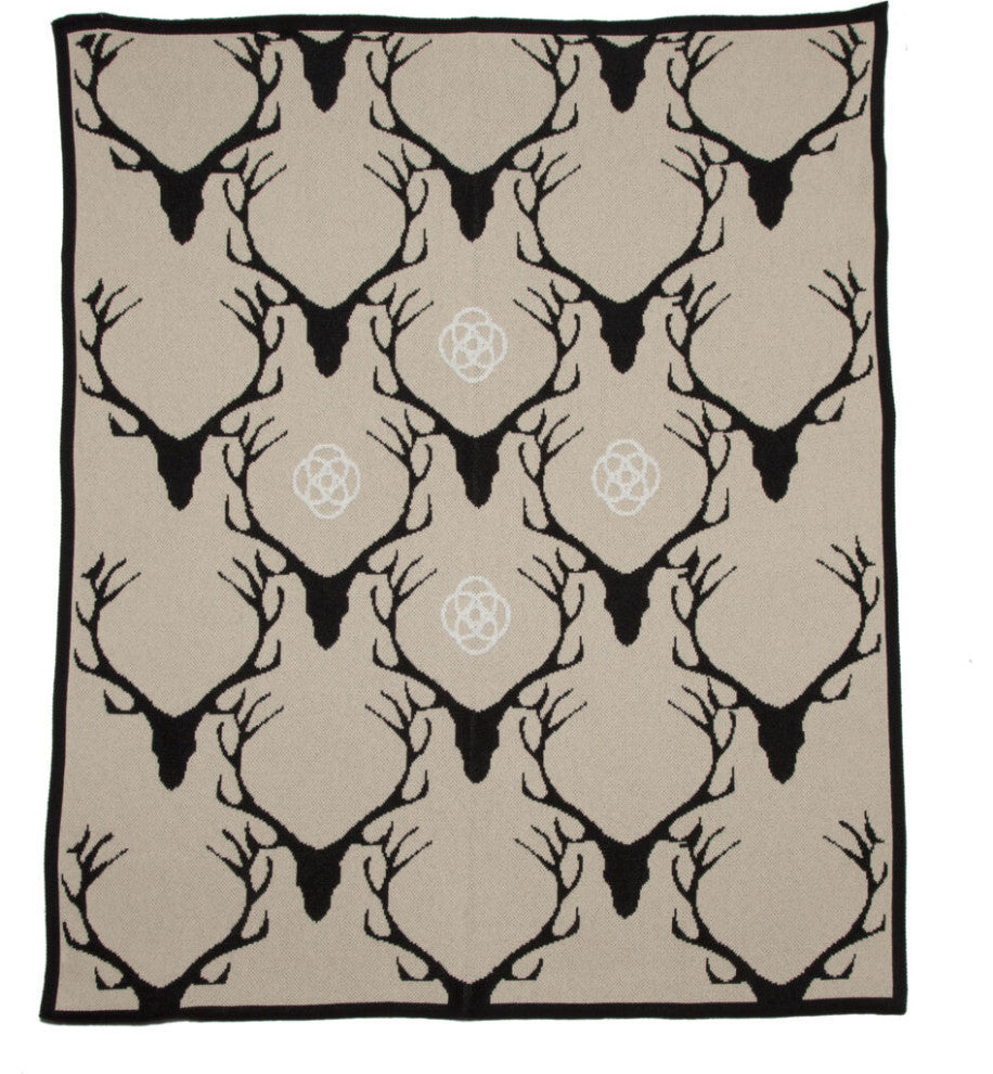 In2green Classic Stag Longhorn Eco Throw, Flax/Black