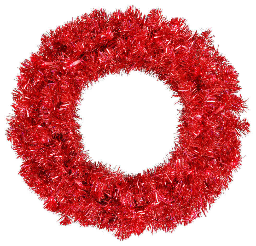 Vickerman Wreath, Dura-Lit LED 50 Red Light 180 Tips, Red, 24"