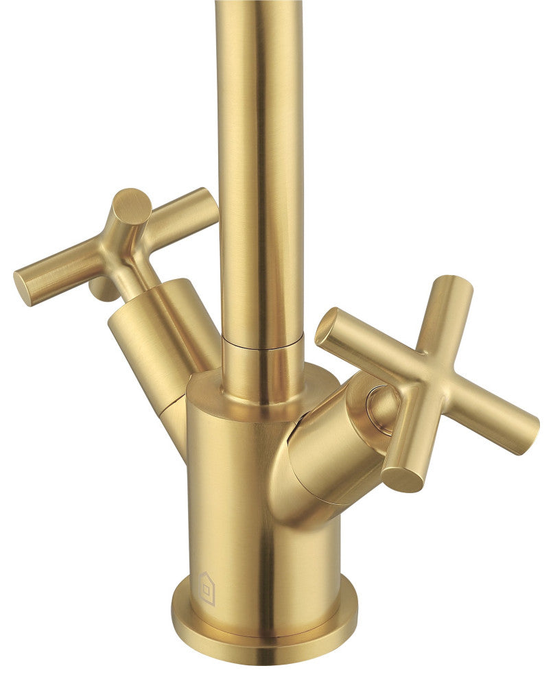 Ancona Ava Single Hole Cross Handle Bathroom Faucet, Titanium Gold Finish