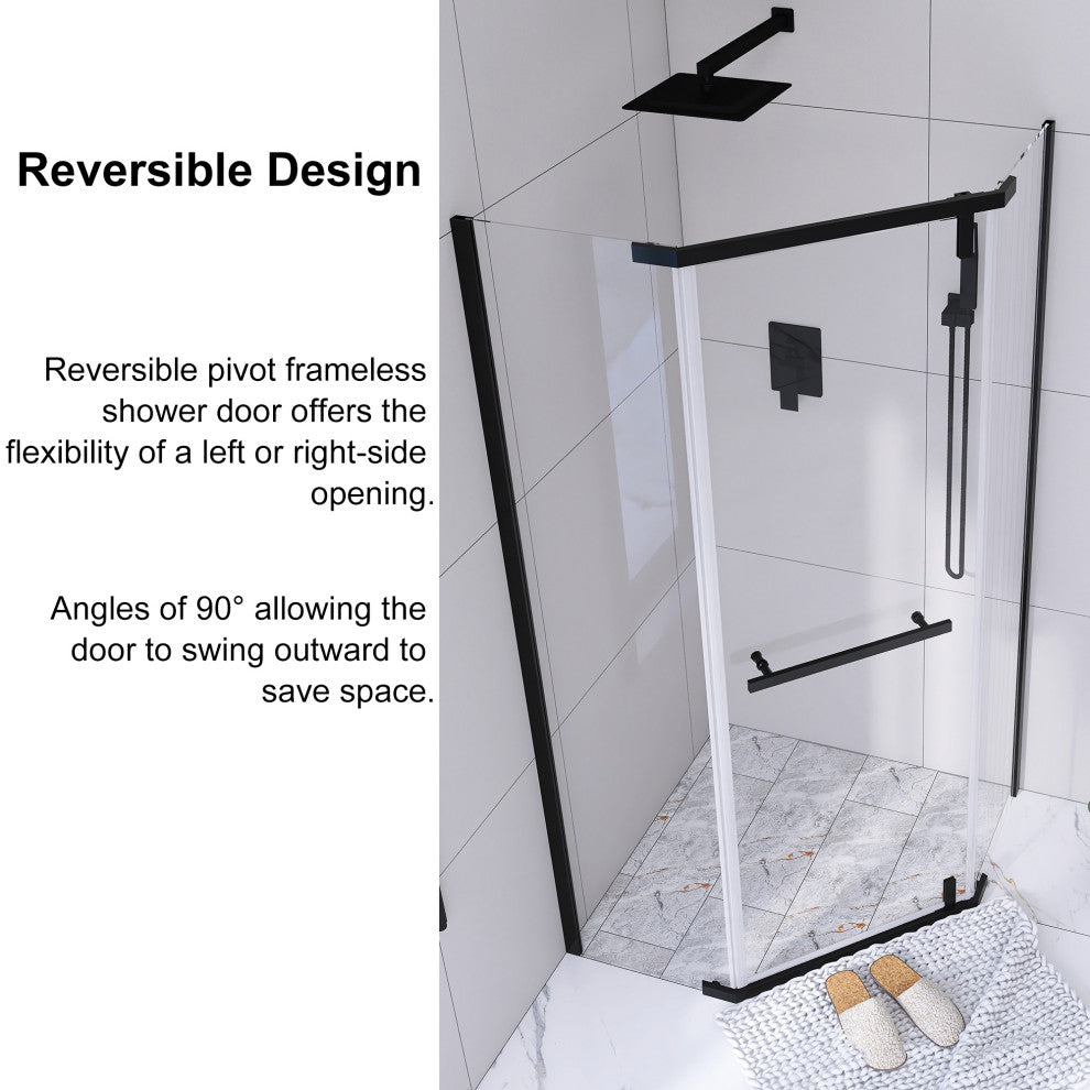 Neo-angle Pivot Semi-Frameless Corner Shower Enclosure, Matte Black
