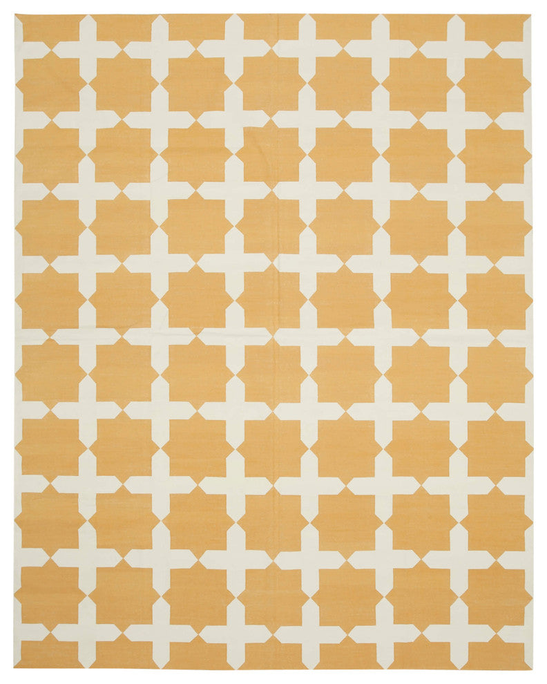 Rug N Carpet - Handmade Wool 9' 3'' x 11' 9'' Geometric Dhurrie Kilim Rug