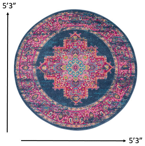 5' Blue Round Power Loom Area Rug
