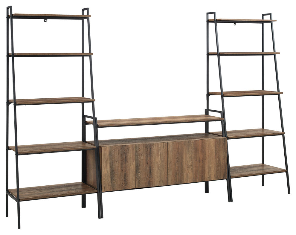 3-Piece Ladder Shelf Entertainment Wall - Rustic Oak