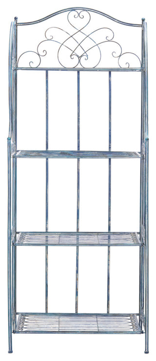 Safavieh Amaris Wrought Iron 4-Tier Outdoor Baker's Rack, Antique Blue