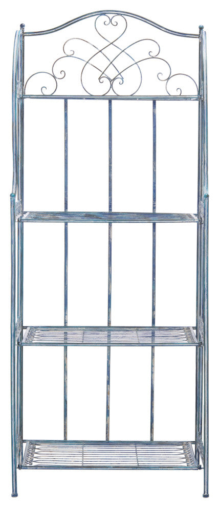 Safavieh Amaris Wrought Iron 4-Tier Outdoor Baker's Rack, Antique Blue