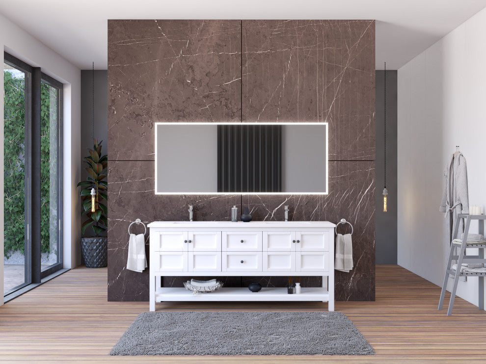 CastelloUSA Alicia 72" Freestanding Vanity Set, White, White Top, Black Handles
