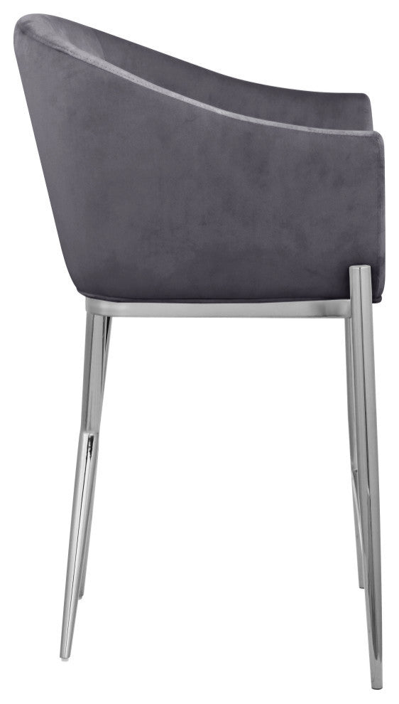 Xavier Velvet Upholstered Counter Height Stool, Gray, Chrome Finish