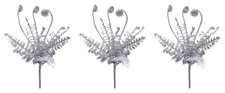 3 Pieces 18" Glitter Grass Bush Christmas Spray, Silver