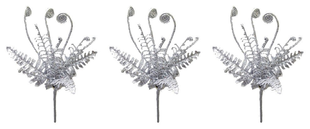 3 Pieces 18" Glitter Grass Bush Christmas Spray, Silver