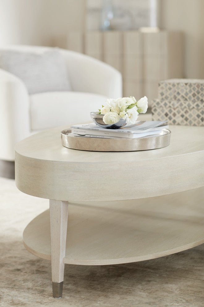 Bernhardt East Hampton Oval Cocktail Table, Cerused Linen