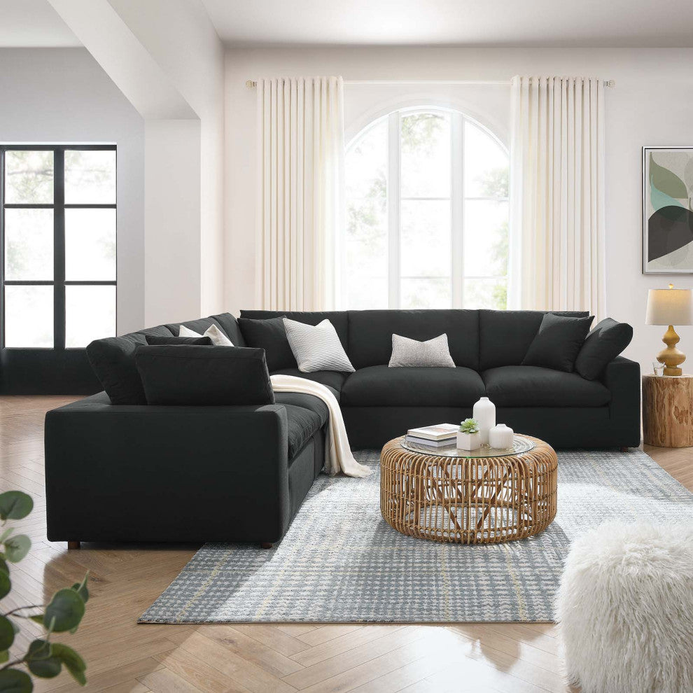 Commix Down Filled Overstuffed 5-Piece 5-Piece Sectional Sofa, Black