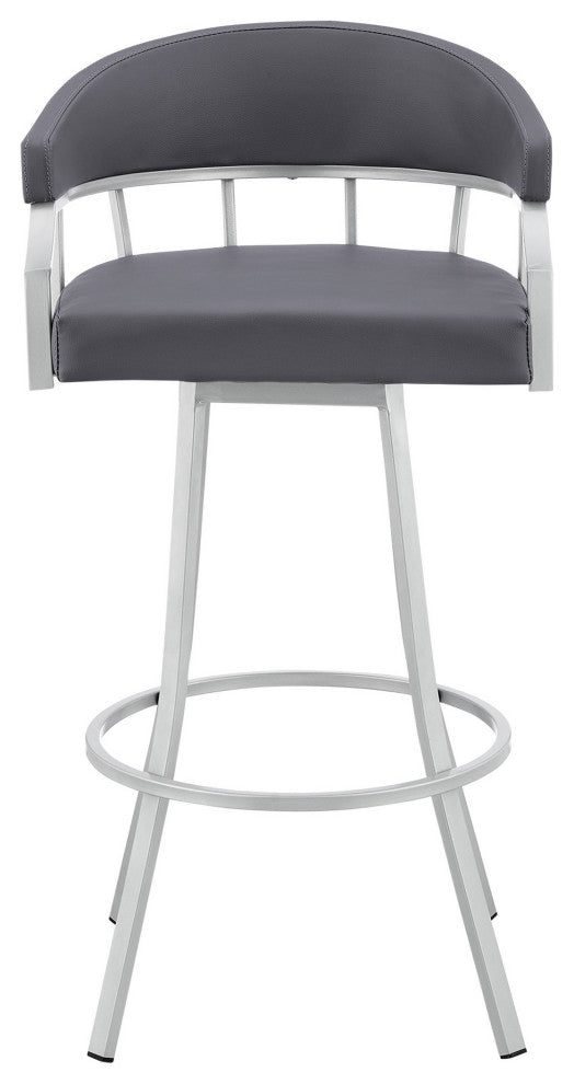 Benzara BM282046 26" Swivel Counter Stool, Silver Flared Legs, Gray Leather