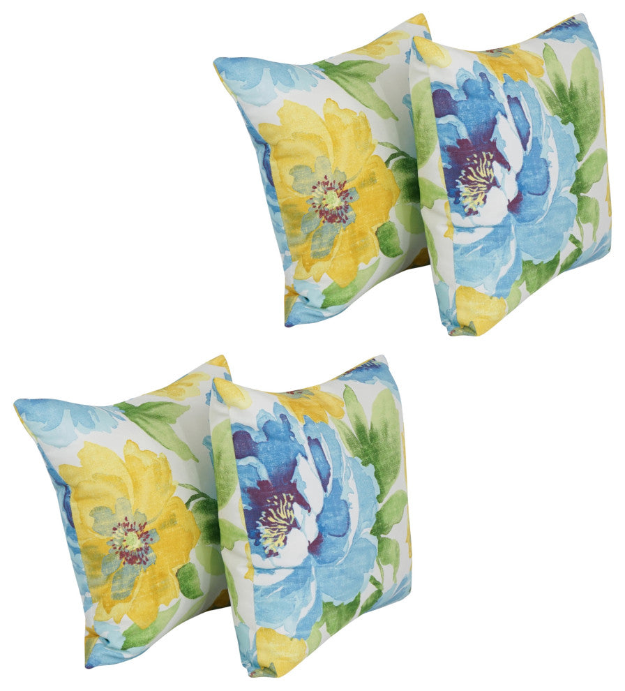 17" Square Polyester Outdoor Throw Pillows, Set of 4, Muree Sunblue