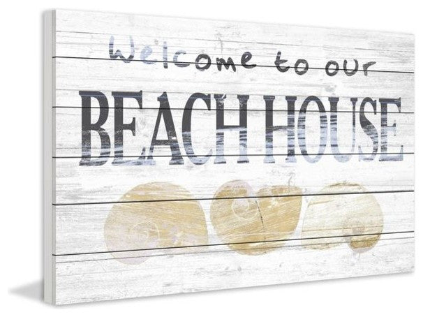 "Shells at the Beach" Painting Print on White Wood, 60"x40"