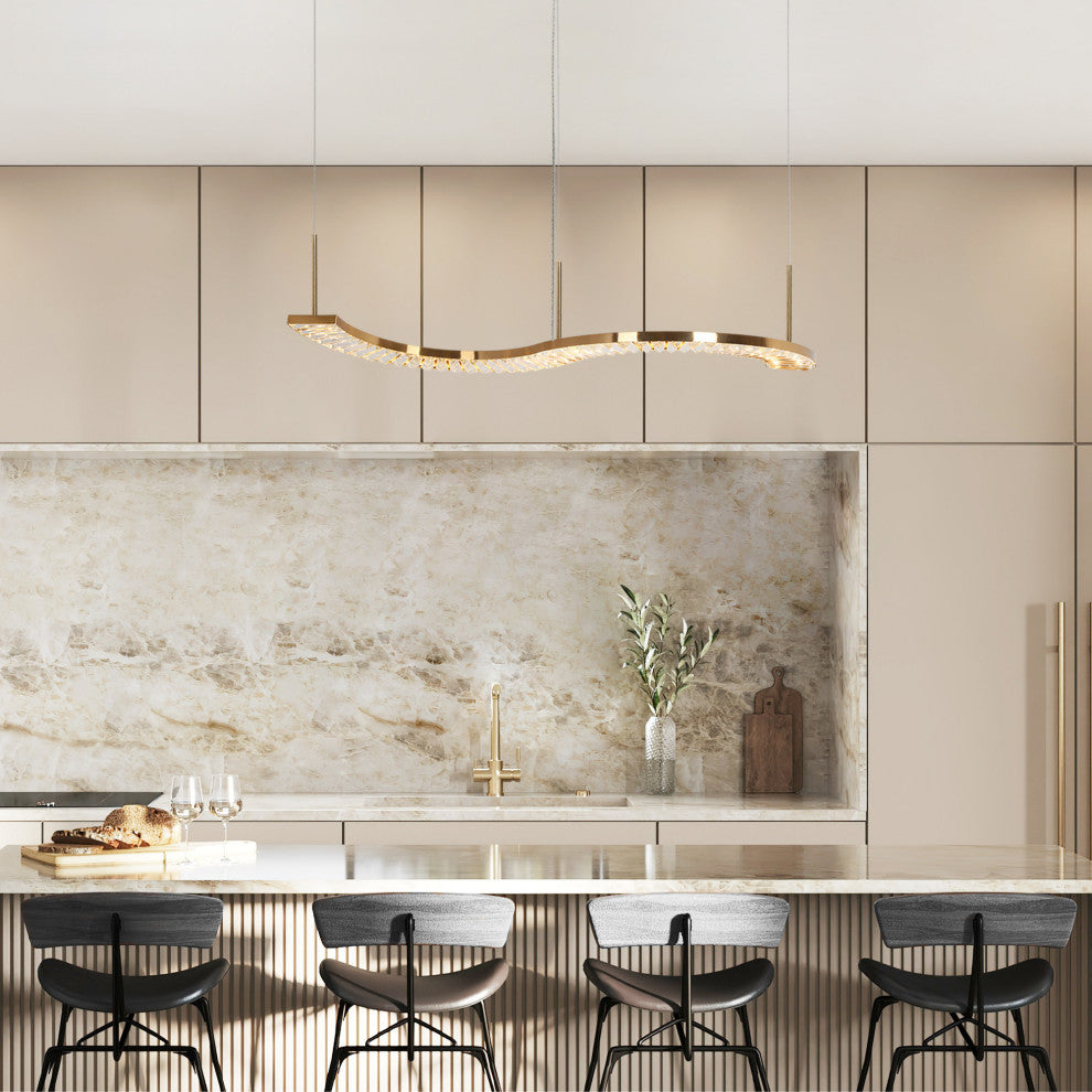 LNC Macrobotrys 42.6" Gold Contemporary Linear LED Kitchen Island Light