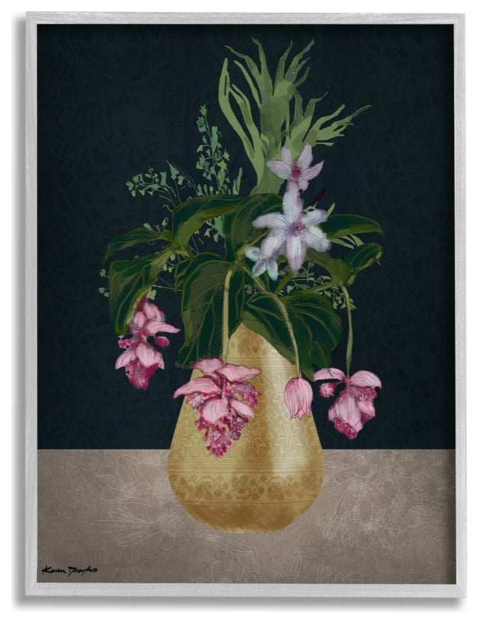 Gold Vase Pink Flower Drawing, 16"x20"