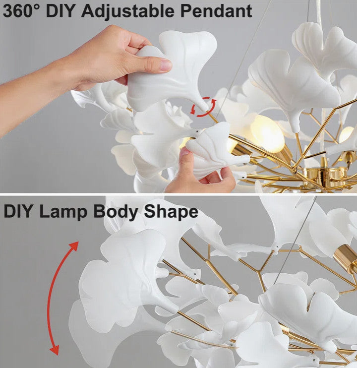 Ceramic Ginkgo Leaf Tree Branch Chandelier Lighting, L59"