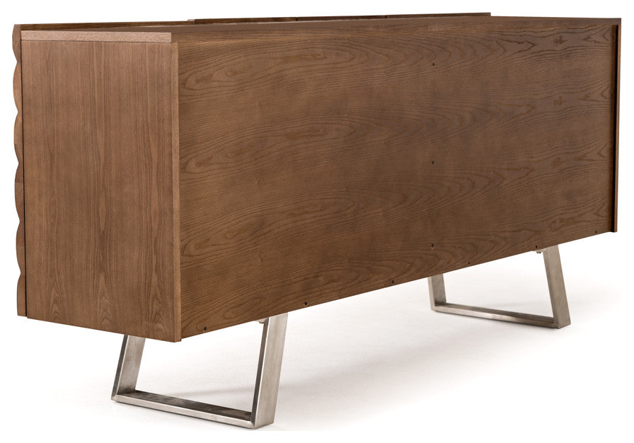 HomeRoots 34" Walnut Wood Veneer and Steel Buffet