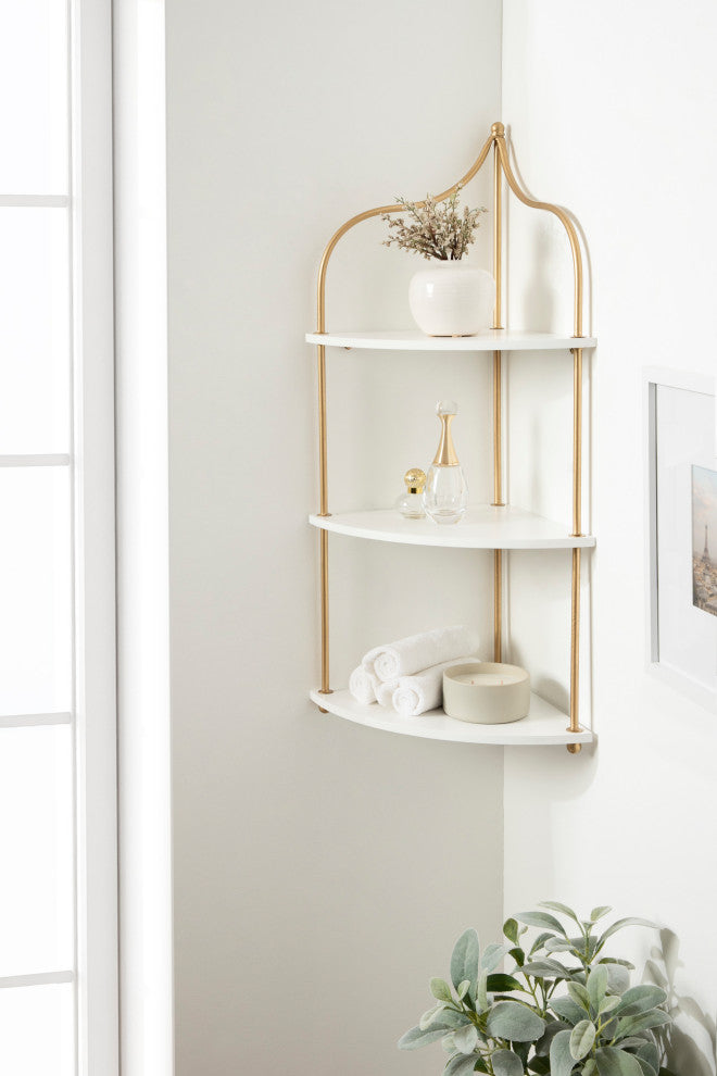 Walters Corner Shelf, White/Gold, 17"x12"x35"