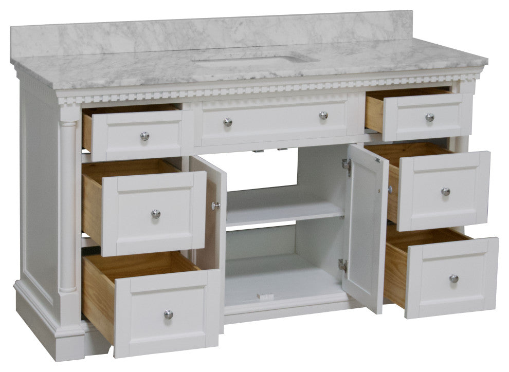 Sydney 60" Bathroom Vanity, White, Carrara Marble, Single Sink