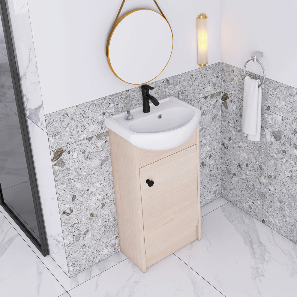18 inch Wood Wall-Mounted Bathroom Vanity Set with Integrated Ceramic Sink