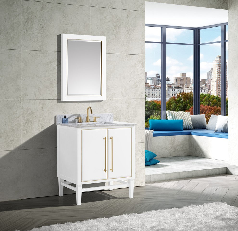 Mason 24" Mirror, White With Gold Trim