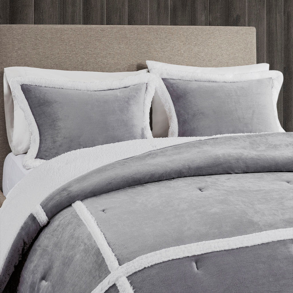 Woolrich Orlen Winter Cabin Plush to Sherpa Comforter Set, Gray