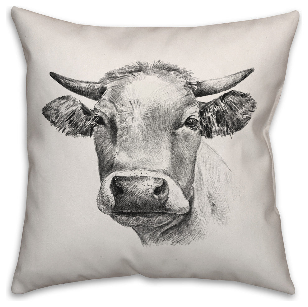 Charcoal Cow Sketch 26x26 Throw Pillow