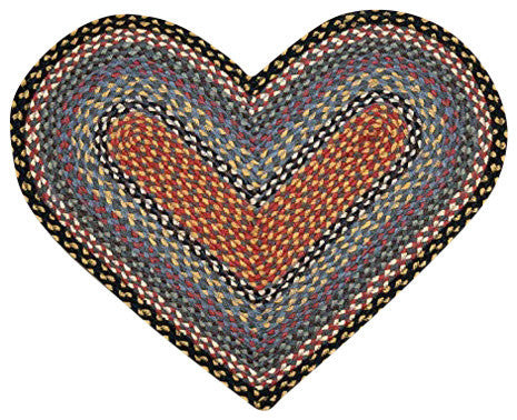 Burgundy, Blue and Gray Braided Rug, 20"X30" Heart