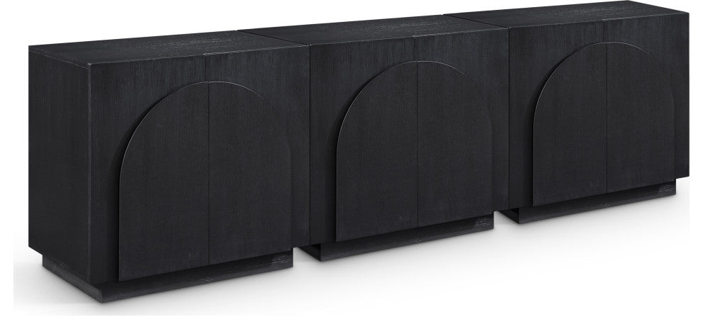 Navona Oak Veneer Sideboards / Buffet, Black, 3pc