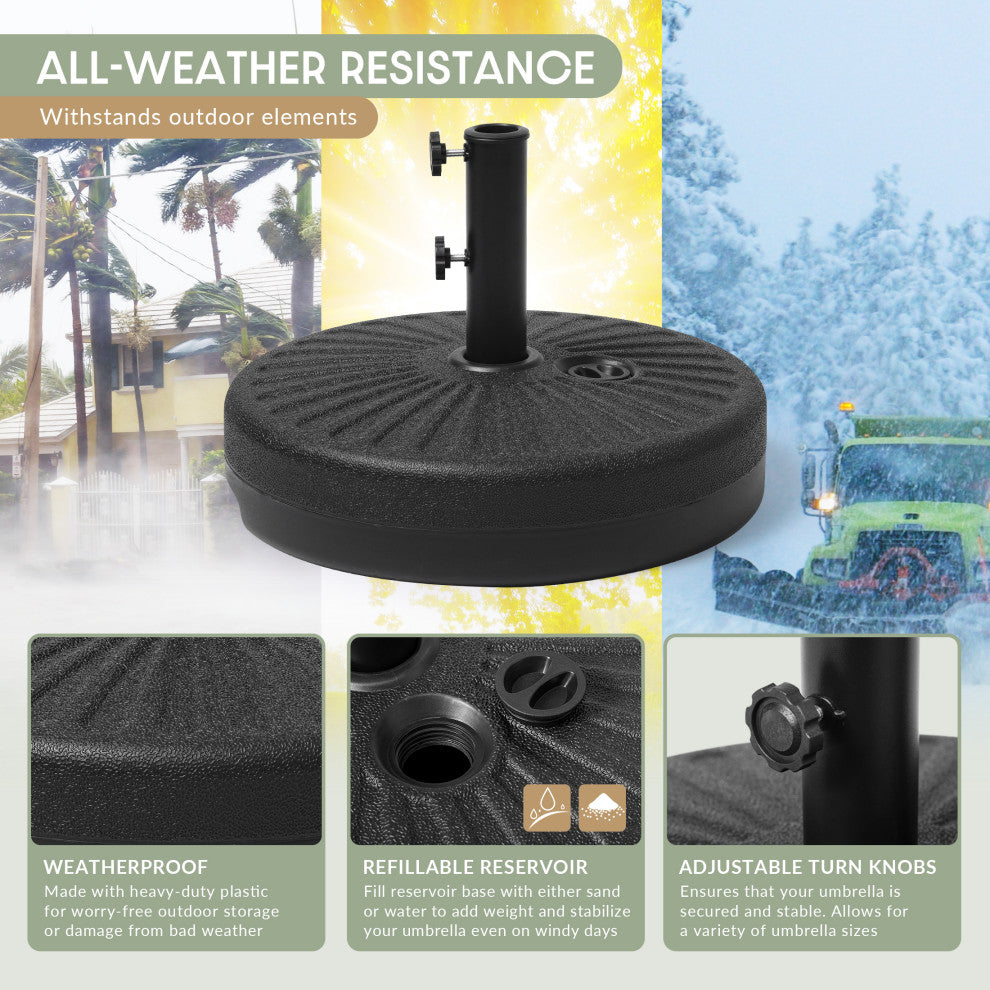 WestinTrends Fillable Round Plastic Market Umbrella Pole Holder Stand Base, Black