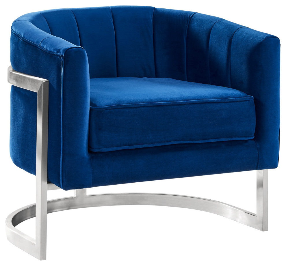 Benzara BM236856 18" Velvet Upholstered Curved Modern Accent Chair, Blue