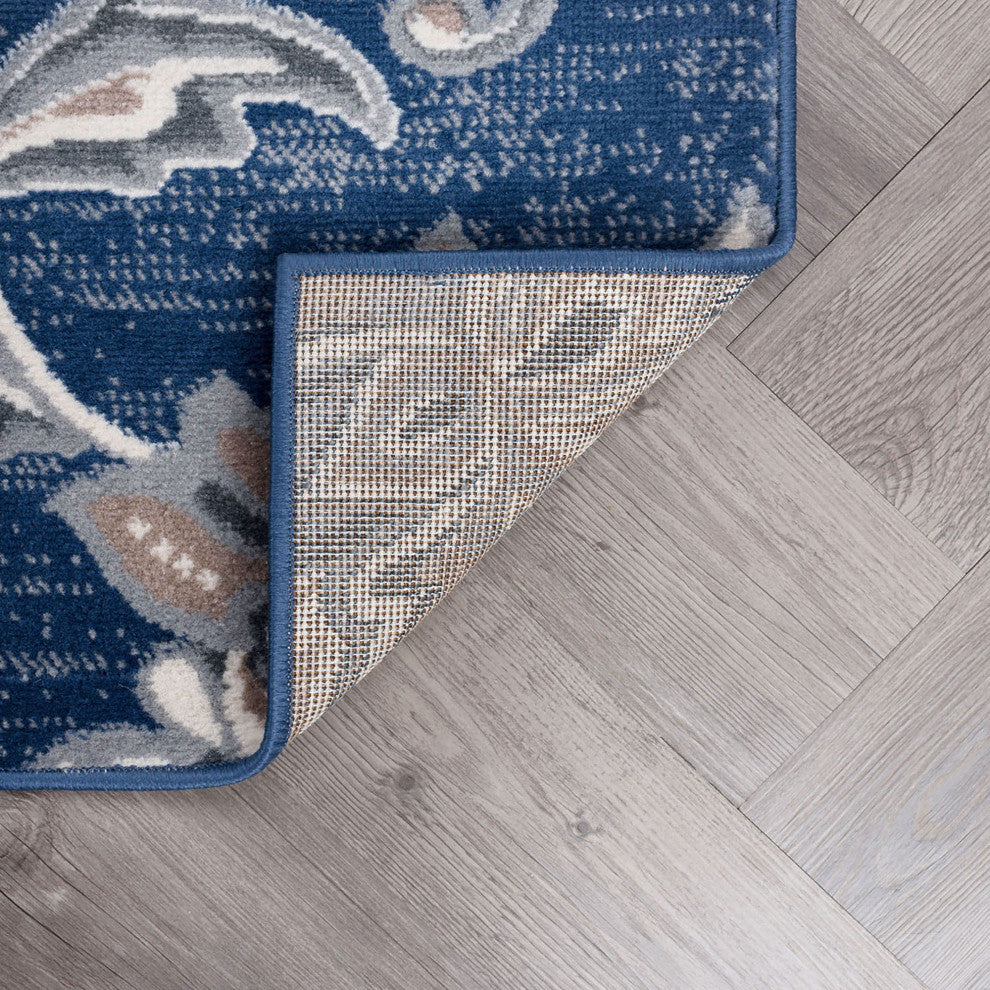Garland Transitional Floral Navy Rectangle Area Rug, 7.6'x10'
