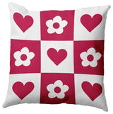 Heart And Flowers Grid Decorative Throw Pillow, Bold Pink, 26"x 26"