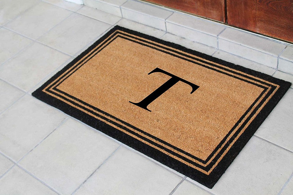 A1HC Black/Beige Coir Monogrammed Doormat 24"x39" , T