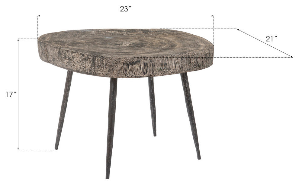 Crosscut Coffee Table, Gray Stone, Forged Legs