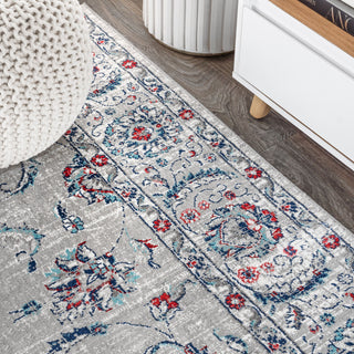 Modern Persian Vintage Medallion Light Grey/Red 6' Round Area Rug