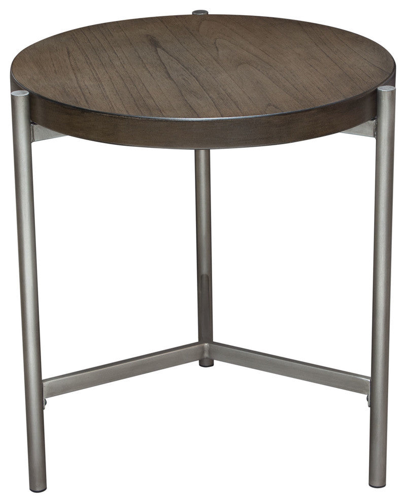 A2od 22" Round End Table With Brushed Metal Base, Silver