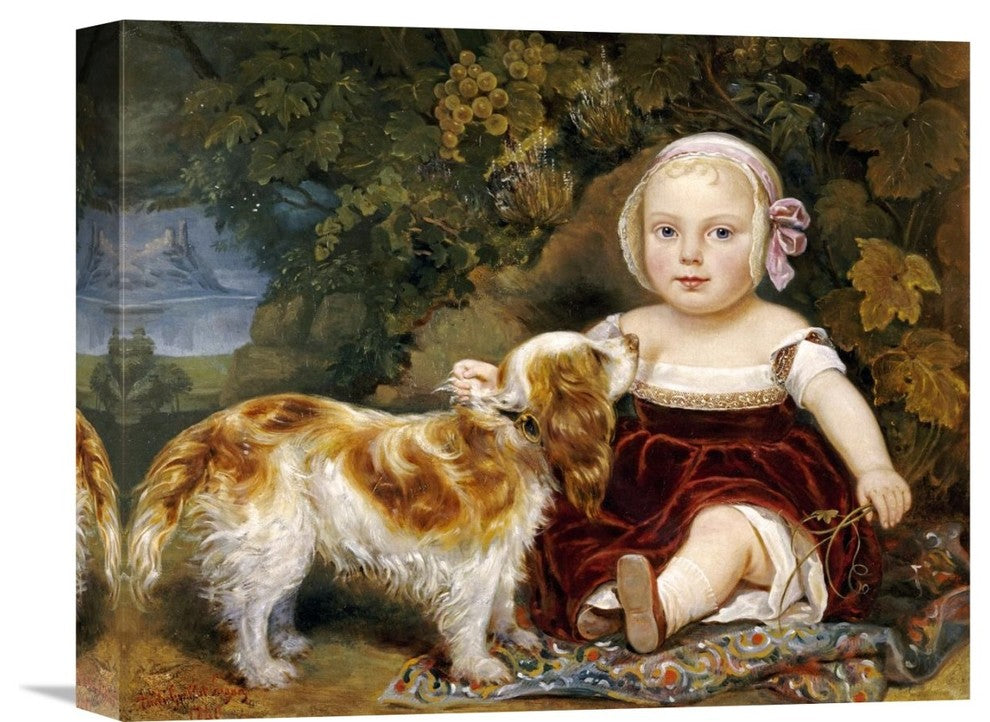 "A Young Child With a Spaniel" Canvas Giclee by Amila Guillot-Saguez, 16"x13"