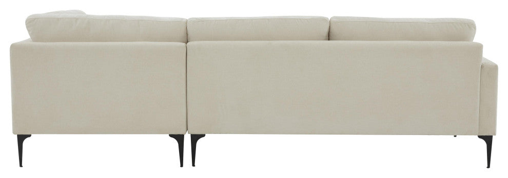 Serena Cream Velvet Right Arm Facing Chaise Sectional With Black Legs