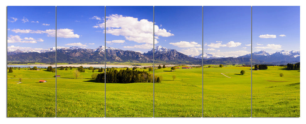 Green Bavaria Field Panorama, Landscape Canvas Art Print, 70"x28", 6 Panels