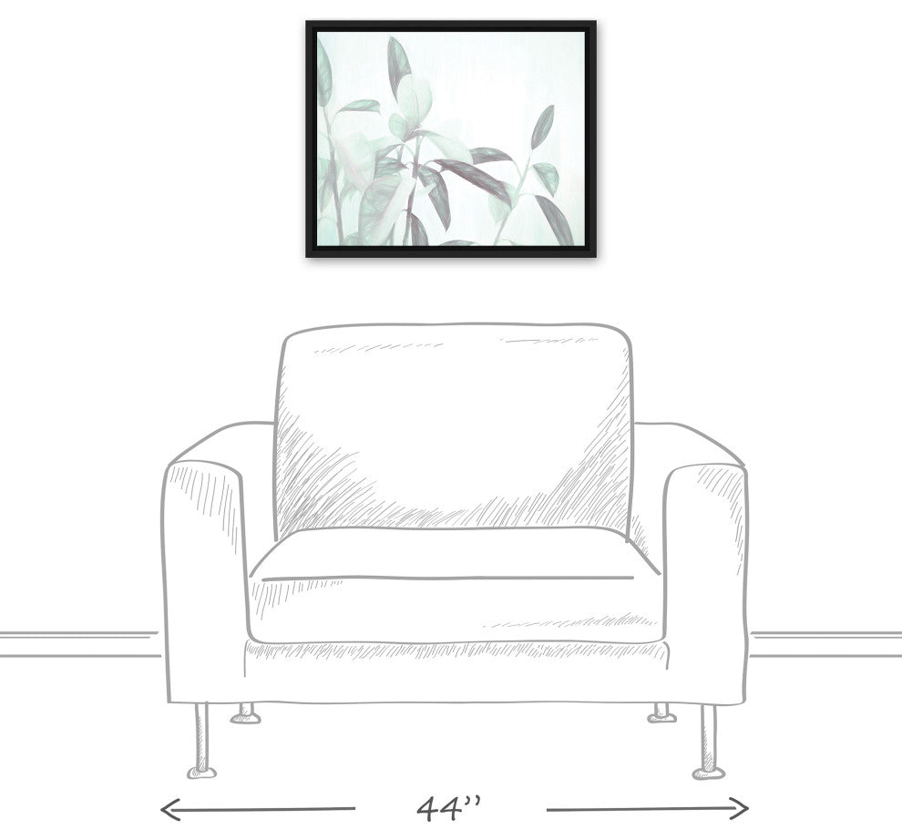 Soft Minty Leafy Stems 3 16x20 Black Floating Framed Canvas