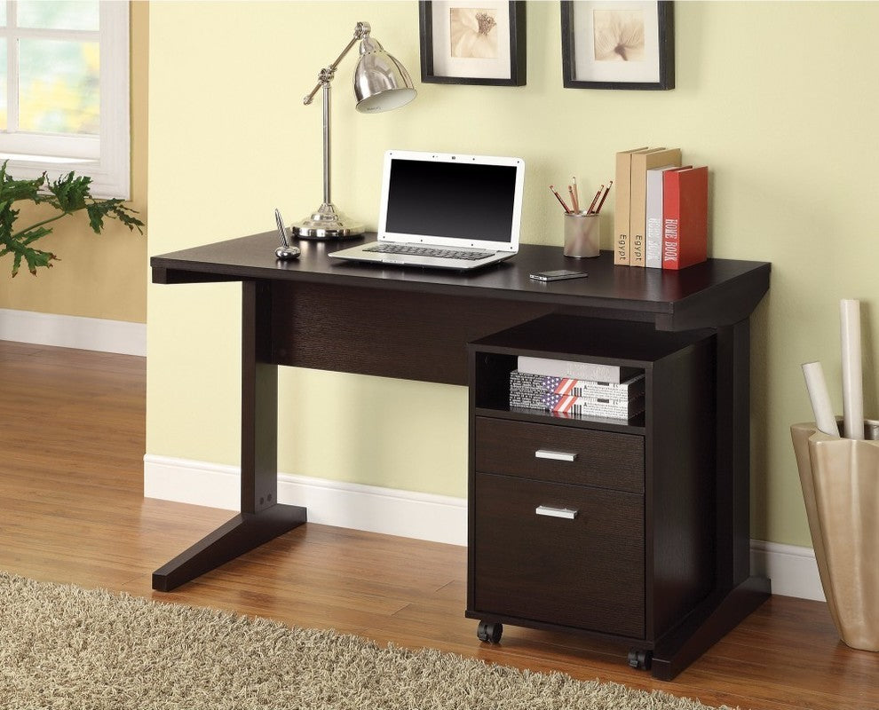 2-Piece Desk Set with Rolling File Cabinet, Brown
