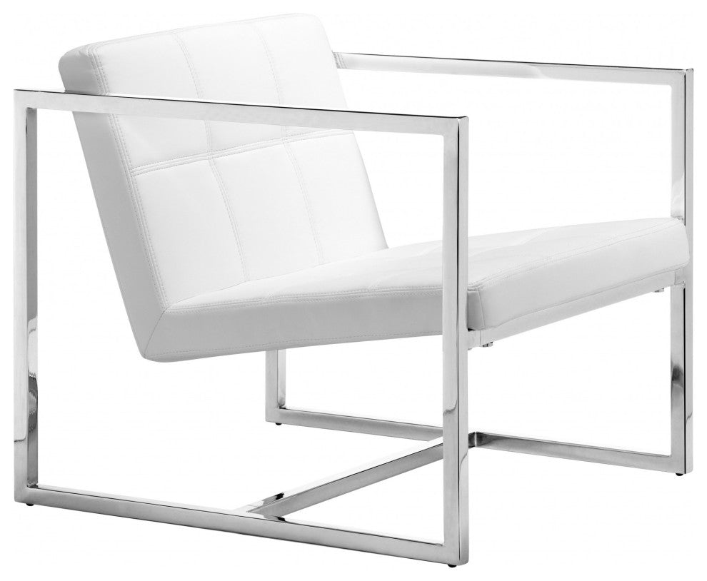 Chrome Cubed White Faux Leather Armchair