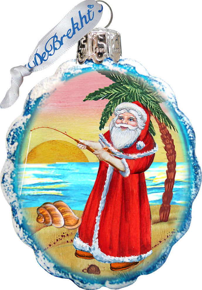 Keepsake Flower Santa Coastal Scenic Glass Ornament