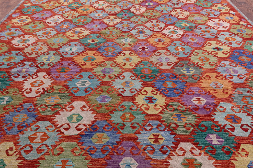 11' 9" X 16' 3" Wool On Wool Kilim Flat Weave Reversible Rug - Q12538
