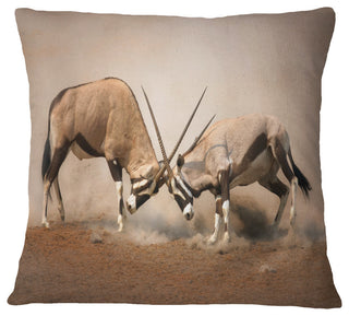 Gemsbok Antelopes Fighting African Wall Throw Pillow, 18"x18"