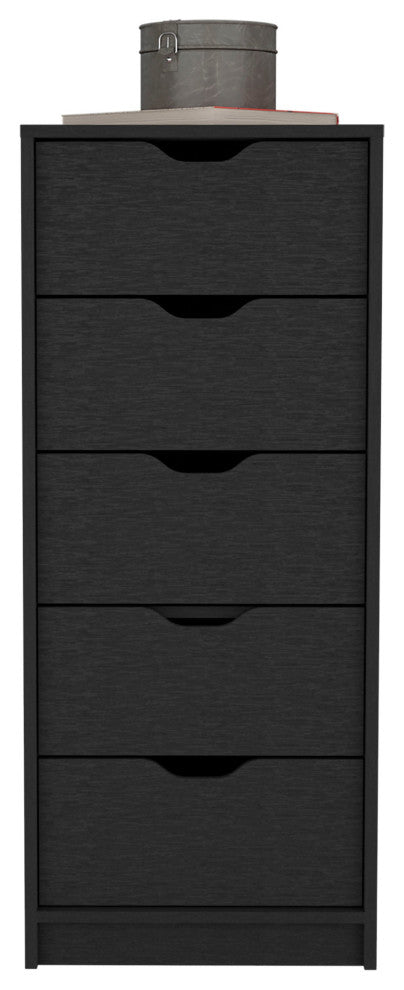 Houma 5 Drawers Narrow Dresser, Black