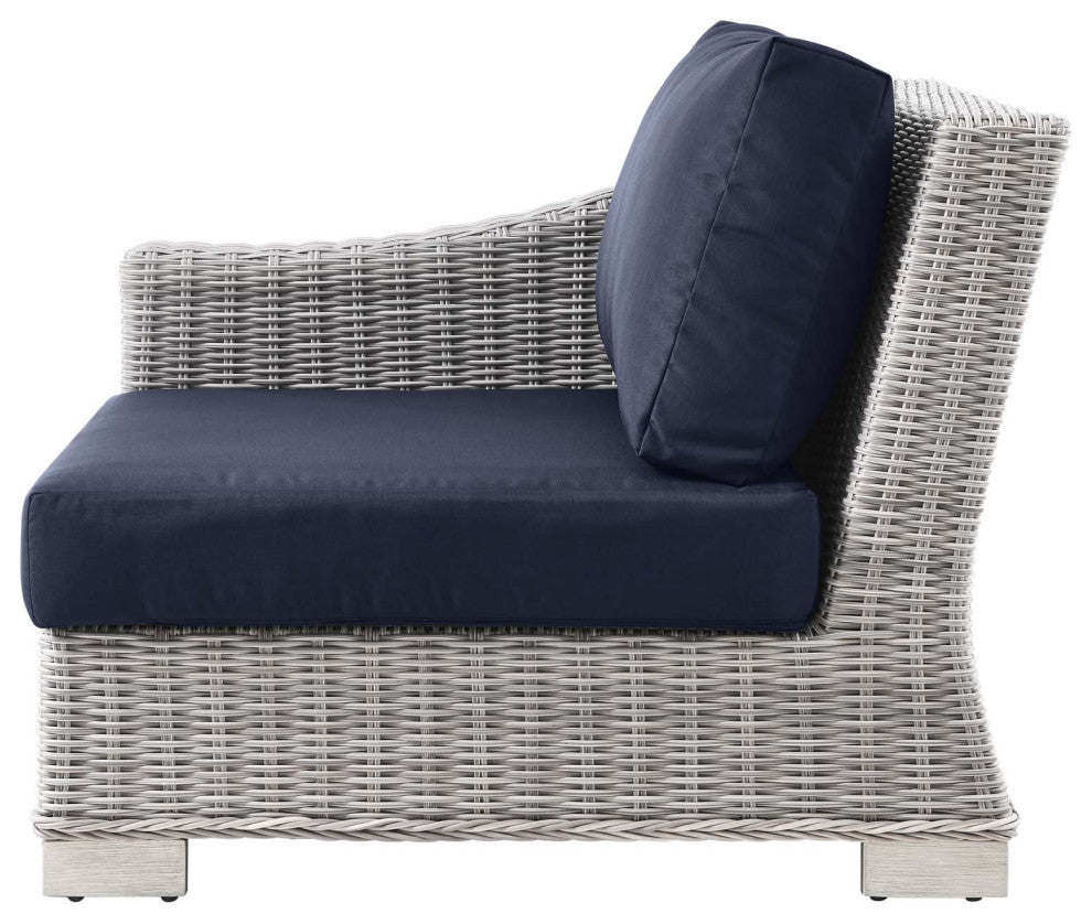 Lounge Sectional Sofa Chair Table Set, Rattan, Gray Blue Navy, Outdoor