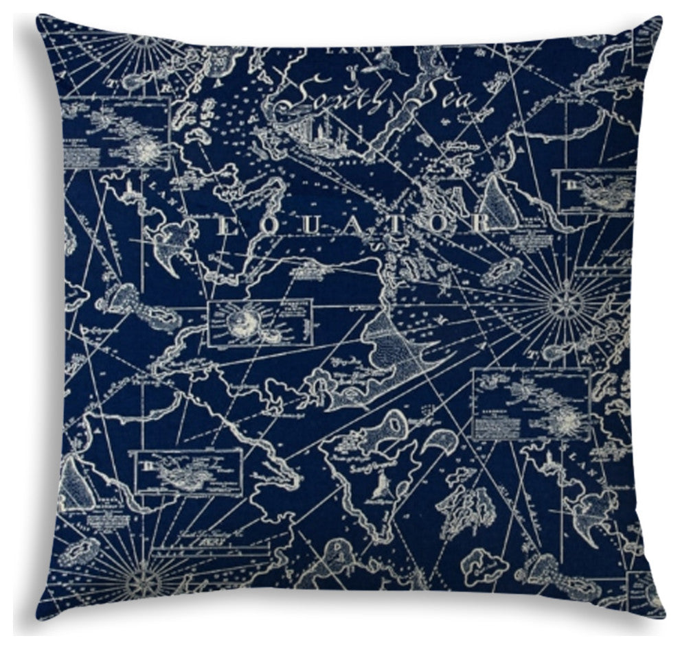 20" Navy Nautical Indoor Outdoor Zippered Pillow Cover